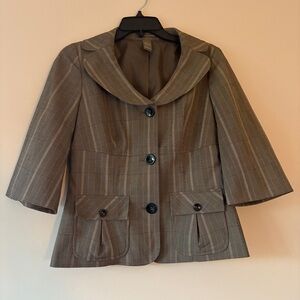 Hillard & Hanson Plaid Blazer Jacket Brown Check 3/4 Sleeve Size Small